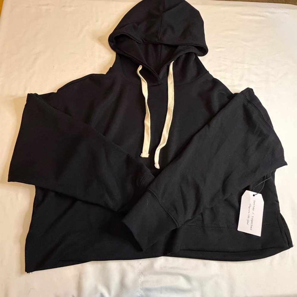 Better Together Black Cropped Hoodie Sweatshirt Small NWT Fall Loungewear